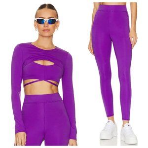 Revolve Camila Coelho Purple 3 Piece Active Workout Crop Top & Leggings Set